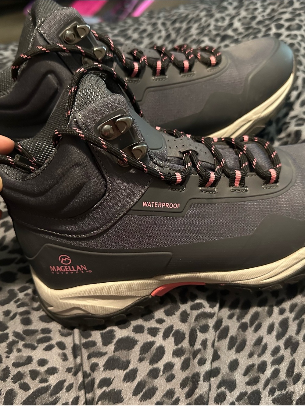 Magellan Outdoors Women's Waterproof Hiking Boots in Gray with Pink Accents